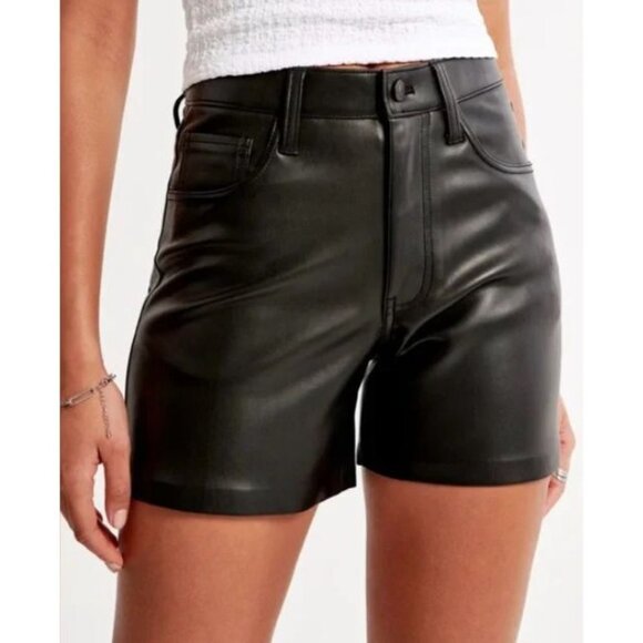 Abercrombie & Fitch Black The Dad Short High Rise Vegan Leather Curve Love 29 - Picture 2 of 9